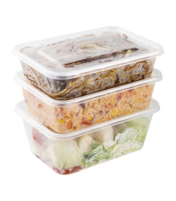 BAC PLASTIQUE + COUVERCLE POUR MICRO-ONDES 500ML PAR 250 PIECES CUISIMAT dans EMBALLAGE EN PLASTIQUE