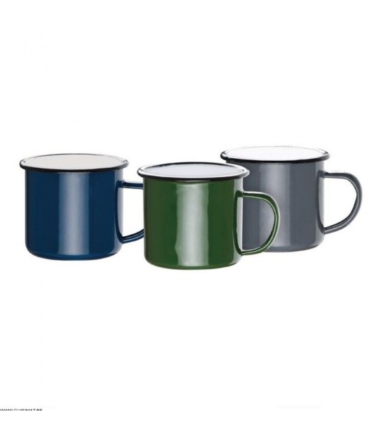 MUG EN ACIER EMAILLE GRIS ET NOIR 350ML 6 PIECES dans ACIER EMAILLE