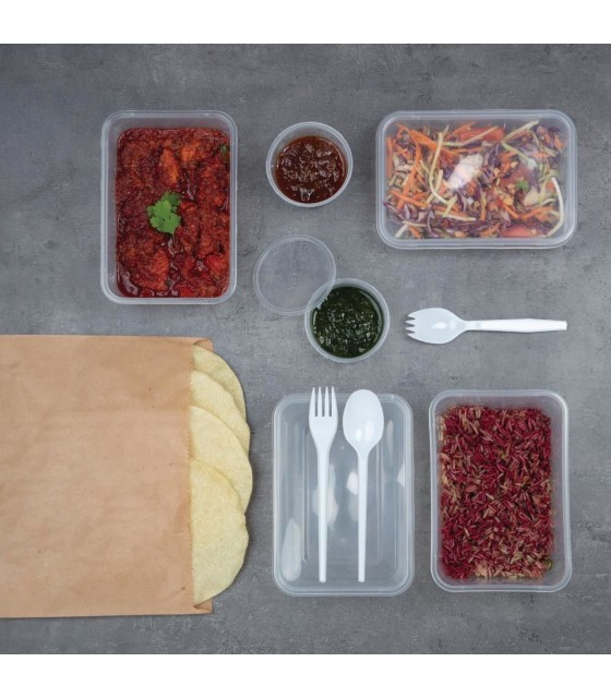 BAC PLASTIQUE + COUVERCLE POUR MICRO-ONDES 1000ML PAR 250 PIECES CUISIMAT dans EMBALLAGE EN PLASTIQUE