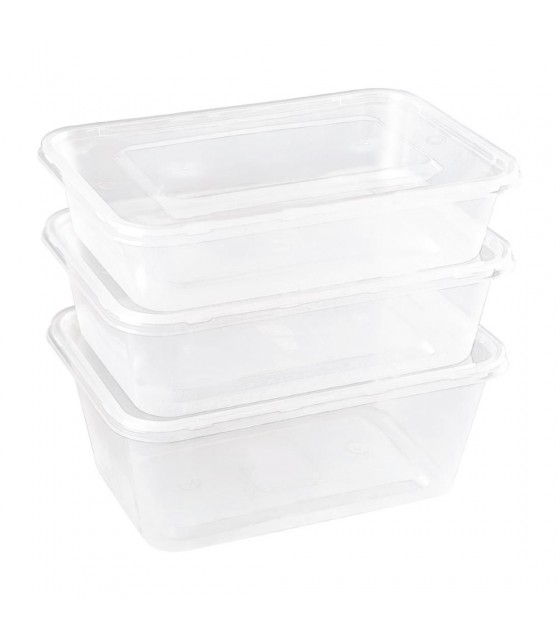 BAC PLASTIQUE + COUVERCLE POUR MICRO-ONDES 650ML PAR 250 PIECES CUISIMAT dans EMBALLAGE EN PLASTIQUE