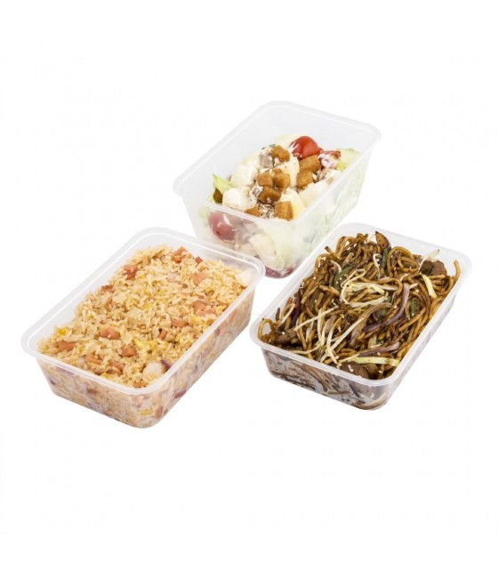 BAC PLASTIQUE + COUVERCLE POUR MICRO-ONDES 650ML PAR 250 PIECES CUISIMAT dans EMBALLAGE EN PLASTIQUE