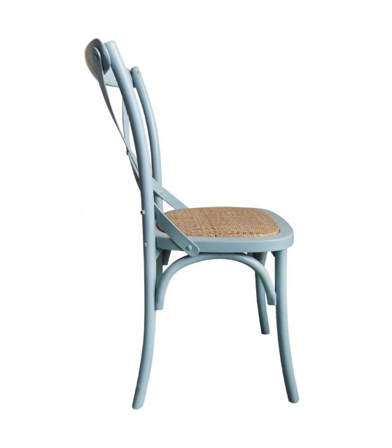 CHAISE EN BOIS DOSSIER CROISE BLEU PATINE LOT DE 2 PIECES dans CHAISES