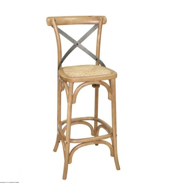 TABOURET HAUT EN BOIS AVEC CROISILLON NATUREL 1 PIECE dans TABOURET