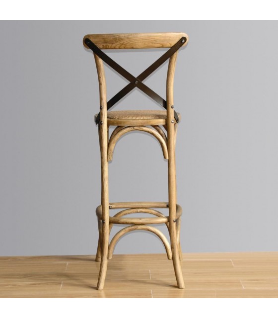 TABOURET HAUT EN BOIS AVEC CROISILLON NATUREL 1 PIECE dans TABOURET