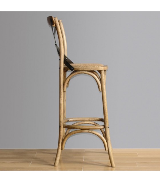 TABOURET HAUT EN BOIS AVEC CROISILLON NATUREL 1 PIECE dans TABOURET