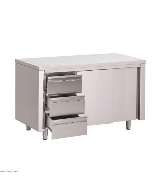 TABLE ARMOIRE 2 PORTES + 3 TIROIRS 150CM CUISIMAT dans TABLES INOX