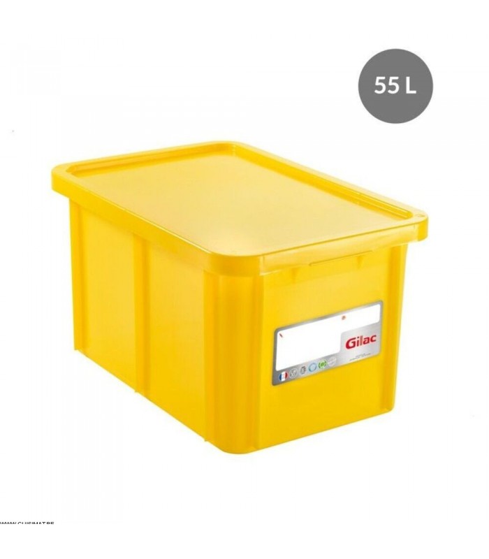 BAC RECTANGULAIRE 55L+ COUVERCLE JAUNE GILAC dans BAC DE TRANSPORT