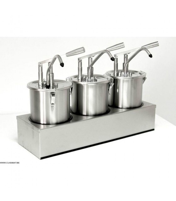 POMPE A SAUCE PREMIUM EN INOX AVEC RECIPIENTS 3*4.5LT ET COUVERCLES dans DISTRIBUTEURS SAUCES