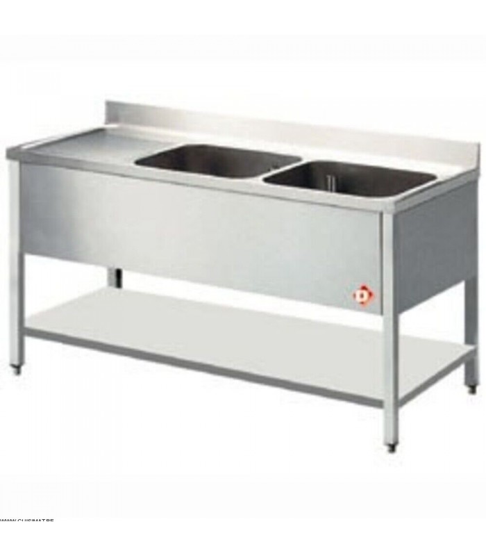 EOL  PLONGE 2 CUVES + 1 EGOUTTOIR GAUCHE 140CM AVEC SOUS TABLETTE DIAMOND dans EVIERS ET PLONGES