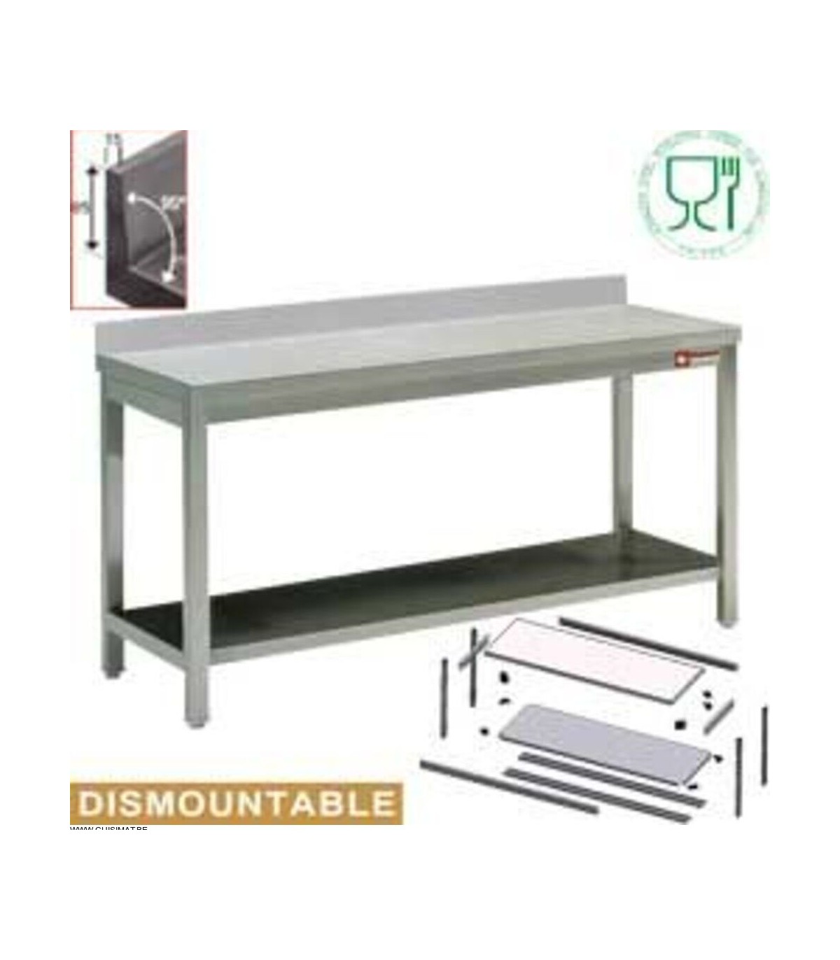 TABLE DE TRAVAIL AVEC DOSSERT ET SOUS TABLETTE EN KIT 100CM DIAMOND dans TABLES INOX