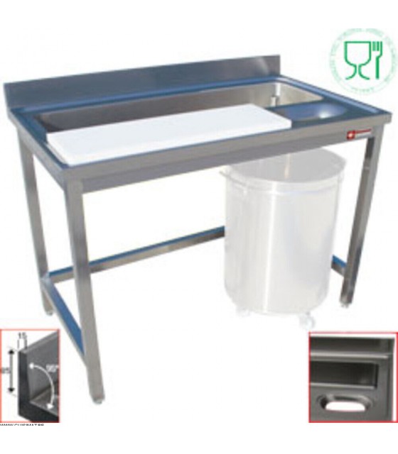 TABLE PREPARATION ET LAVAGE LEGUMES MURALE 180CM DIAMOND dans TABLES INOX