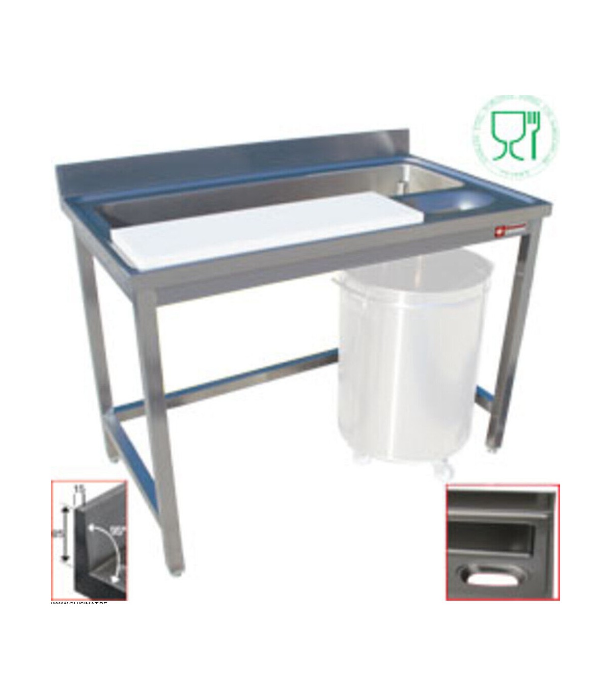 TABLE PREPARATION ET LAVAGE LEGUMES MURALE 180CM DIAMOND dans TABLES INOX