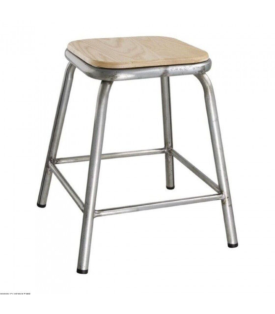 TABOURET BAS GRIS METALLISE AVEC ASSISE EN BOIS LOT DE 4 CUISIMAT dans TABOURET