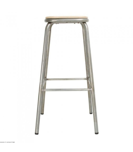 TABOURET HAUT GRIS METALLISE AVEC ASSISE EN BOIS LOT DE 4 CUISIMAT dans TABOURET