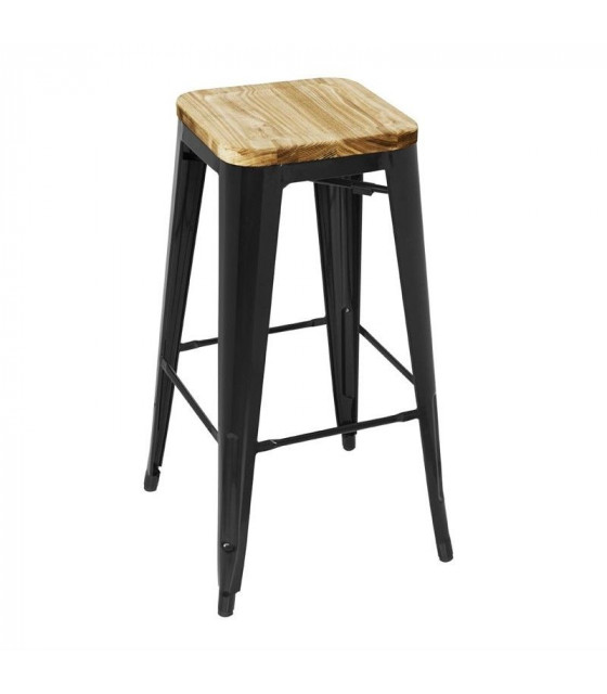 TABOURET BISTRO HAUT EN ACIER NOIR AVEC ASSISE EN BOIS LOT DE 4 CUISIMAT dans TABOURET