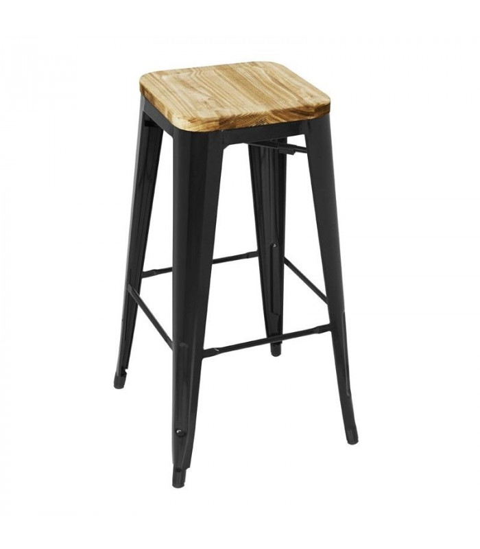 TABOURET BISTRO HAUT EN ACIER NOIR AVEC ASSISE EN BOIS LOT DE 4 CUISIMAT dans TABOURET