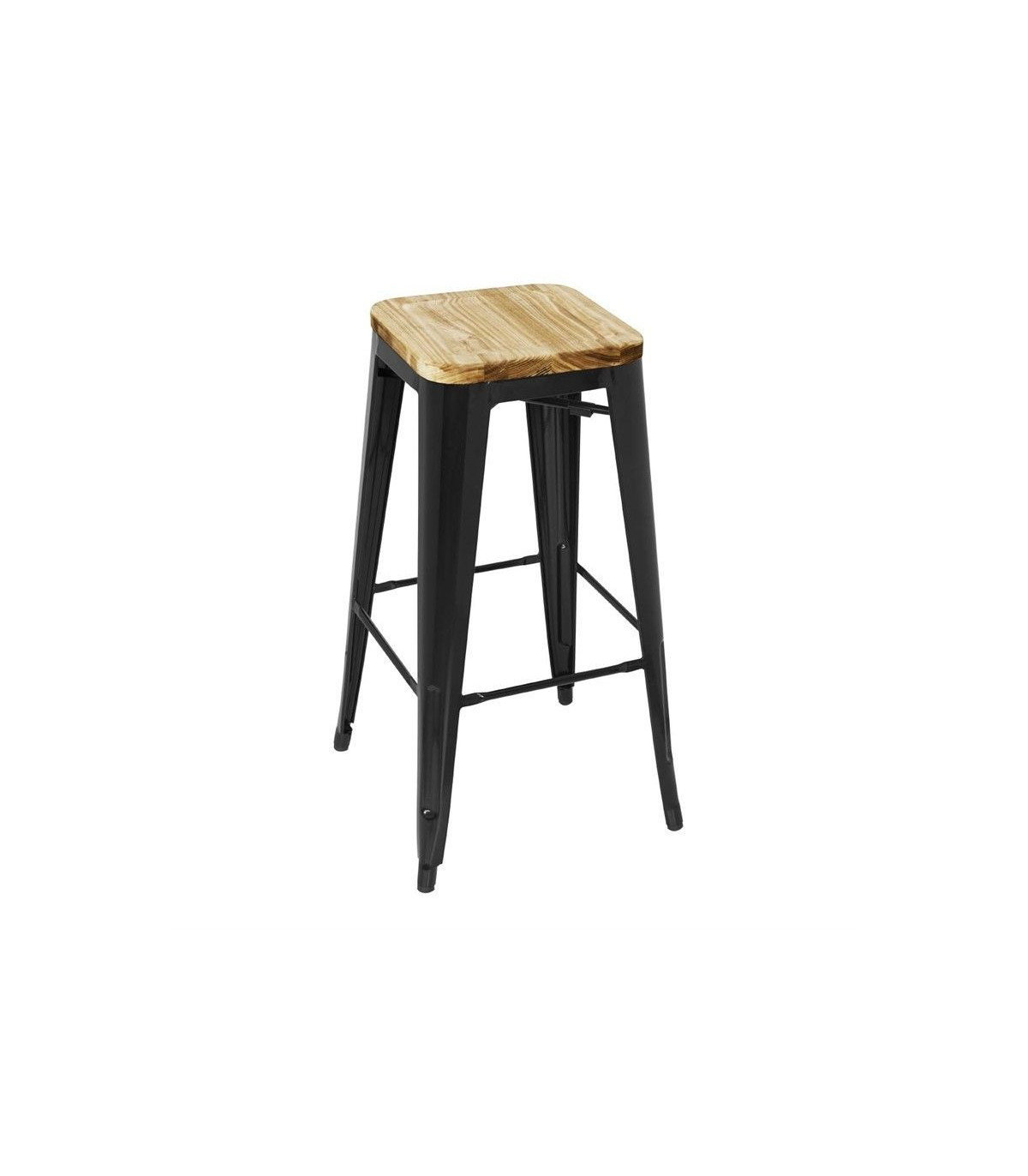 TABOURET BISTRO HAUT EN ACIER NOIR AVEC ASSISE EN BOIS LOT DE 4 CUISIMAT dans TABOURET