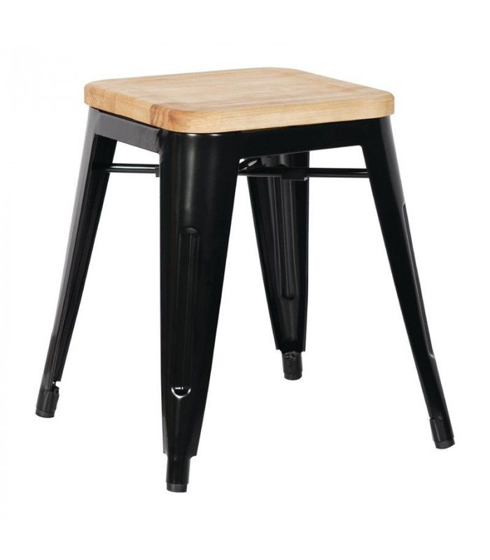 TABOURETS BISTRO BAS EN ACIER NOIR AVEC ASSISE EN BOIS (LOT DE 4) CUISIMAT dans TABOURET