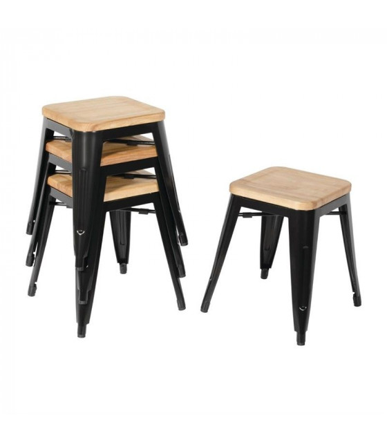 TABOURETS BISTRO BAS EN ACIER NOIR AVEC ASSISE EN BOIS (LOT DE 4) CUISIMAT dans TABOURET