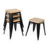 TABOURETS BISTRO BAS EN ACIER NOIR AVEC ASSISE EN BOIS (LOT DE 4) CUISIMAT dans TABOURET