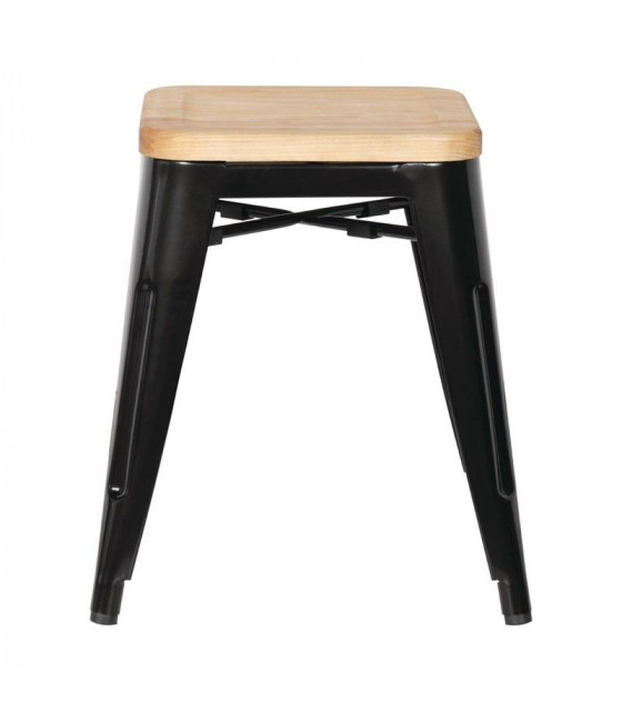 TABOURETS BISTRO BAS EN ACIER NOIR AVEC ASSISE EN BOIS (LOT DE 4) CUISIMAT dans TABOURET