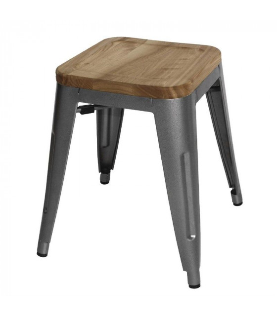 TABOURETS BISTRO BAS EN ACIER GRIS MÉTAL AVEC ASSISE EN BOIS (LOT DE 4) CUISIMAT dans TABOURET