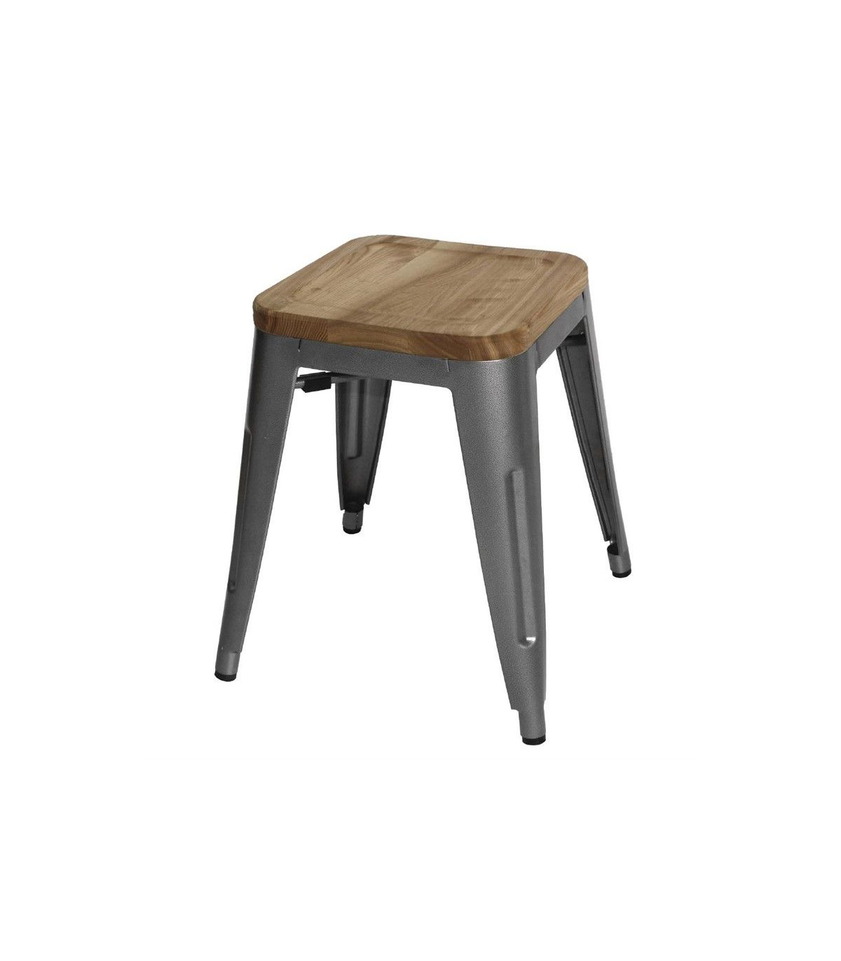 TABOURETS BISTRO BAS EN ACIER GRIS MÉTAL AVEC ASSISE EN BOIS (LOT DE 4) CUISIMAT dans TABOURET