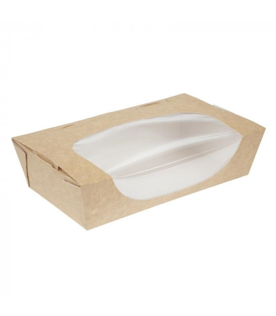 BARQUETTES SALADE KRAFT RECYCLABLES AVEC FENETRE 1000ML LOT DE 200 dans EMBALLAGE EN CARTON ET PAPIER