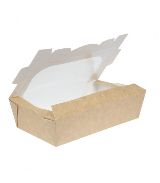 BARQUETTES SALADE KRAFT RECYCLABLES AVEC FENETRE 1000ML LOT DE 200 dans EMBALLAGE EN CARTON ET PAPIER