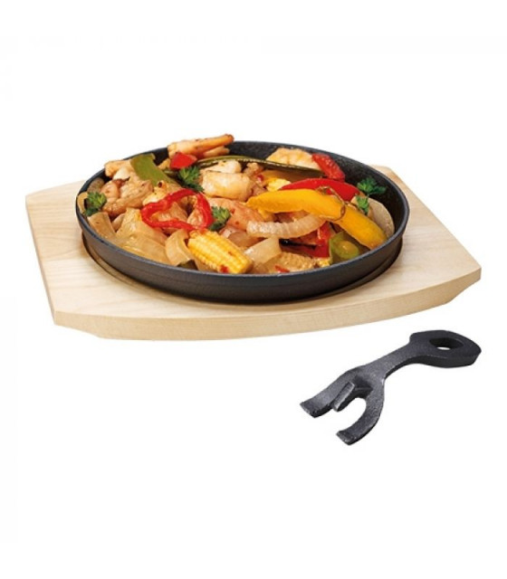 POELE EN FONTE ET SUPPORT EN BOIS Ø22CM dans CASSEROLES