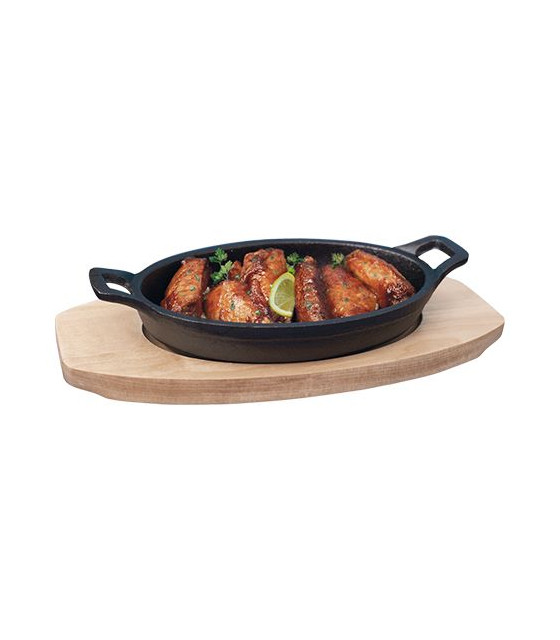 POELE EN FONTE ET SUPPORT EN BOIS 17x12CM dans CASSEROLES