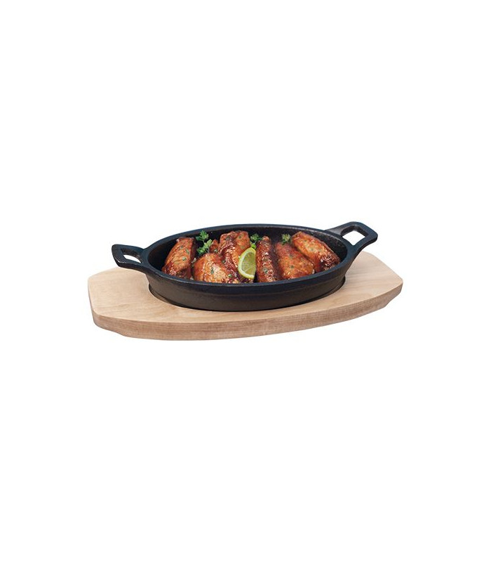 POELE EN FONTE ET SUPPORT EN BOIS 17x12CM dans CASSEROLES