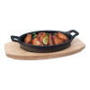 POELE EN FONTE ET SUPPORT EN BOIS 17x12CM dans CASSEROLES