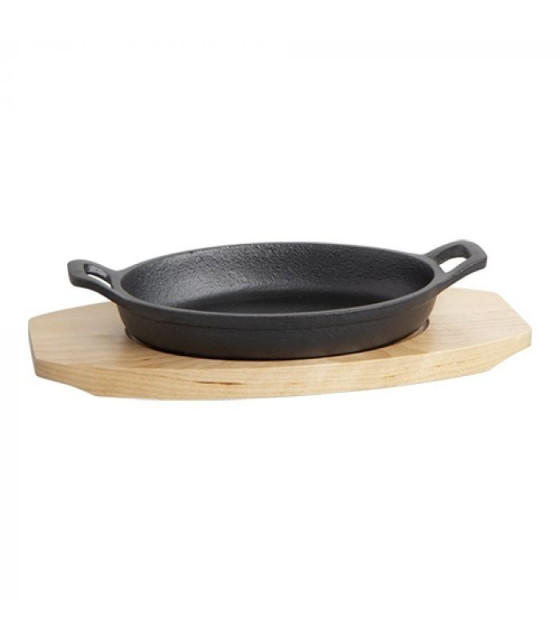 POELE EN FONTE ET SUPPORT EN BOIS 17x12CM dans CASSEROLES