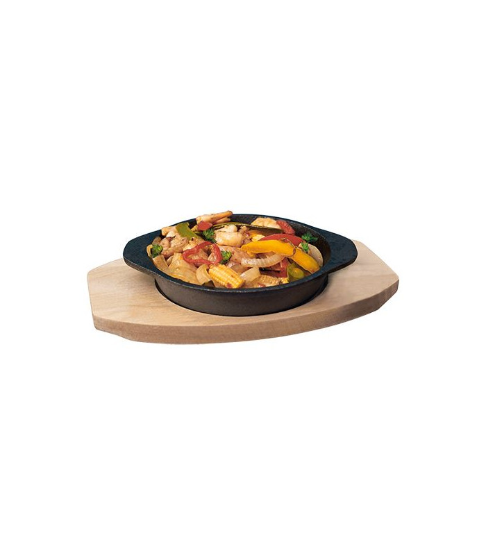 POELE EN FONTE ET SUPPORT EN BOIS Ø14CM dans CASSEROLES