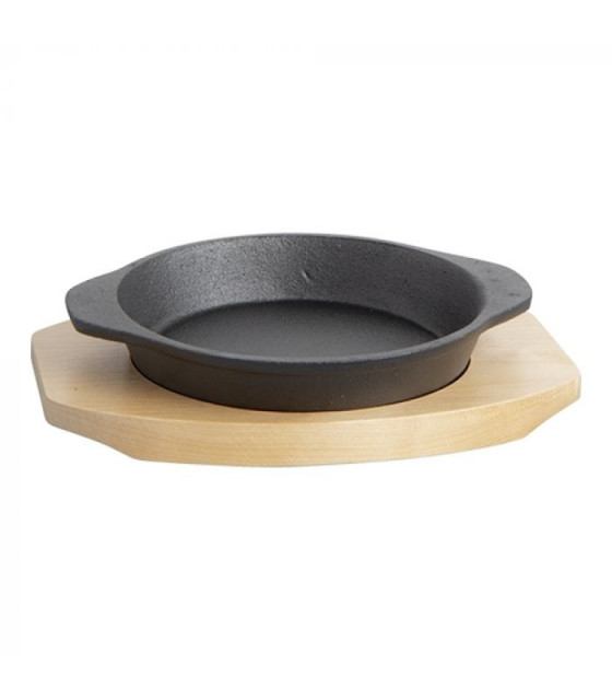 POELE EN FONTE ET SUPPORT EN BOIS Ø14CM dans CASSEROLES