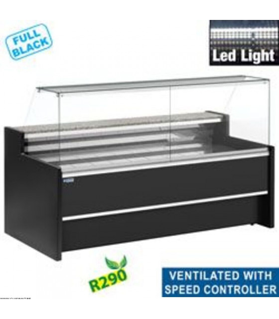 COMPTOIR VITRINE REFRIGERE VITRE DROITE 90° AVEC RESERVE NOIR 200CM DIAMOND dans COMPTOIR