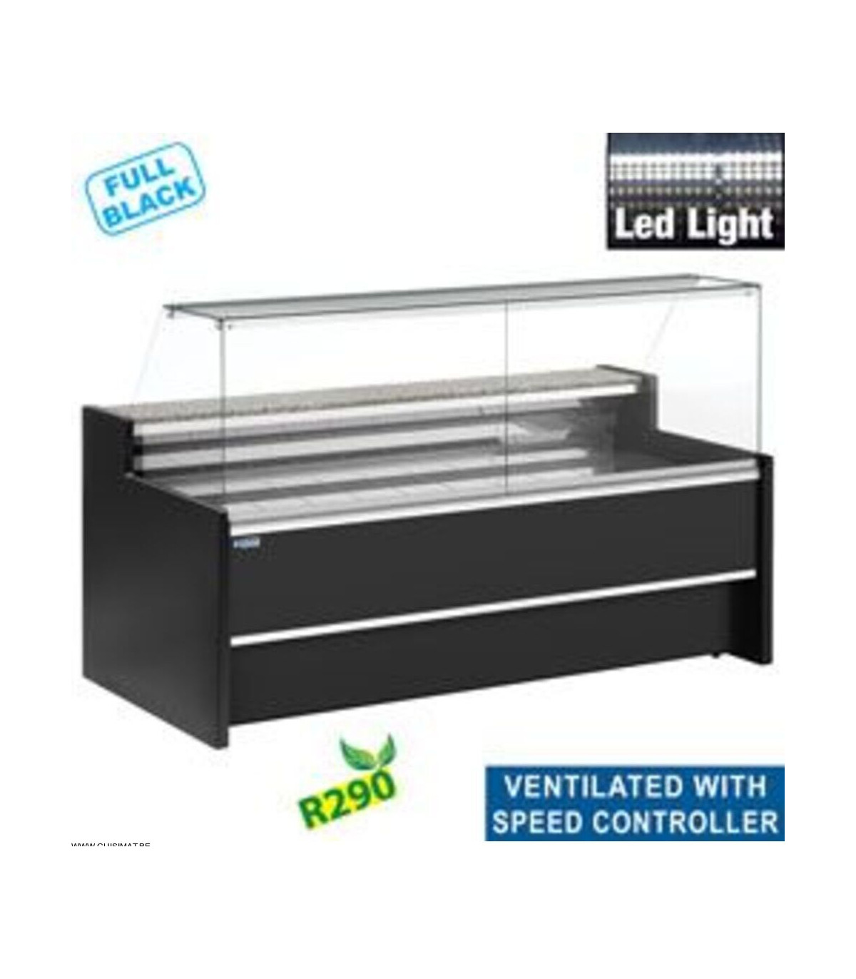 COMPTOIR VITRINE REFRIGERE VITRE DROITE 90° AVEC RESERVE NOIR 200CM DIAMOND dans COMPTOIR