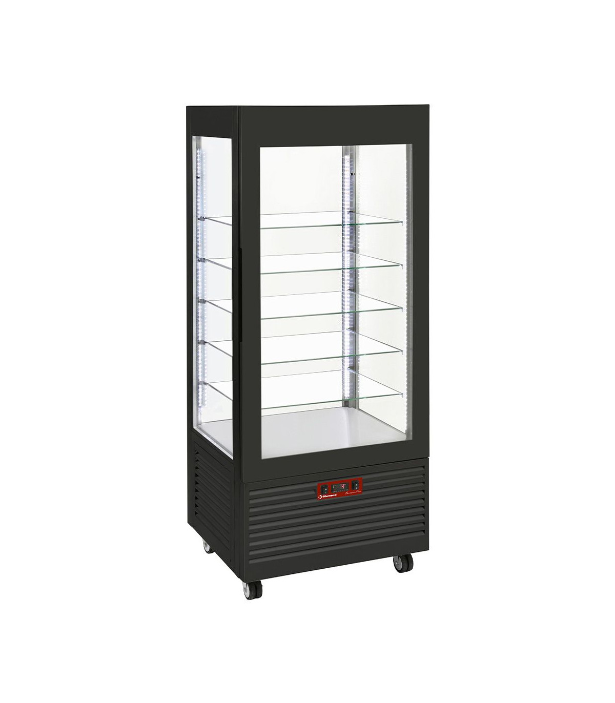 VITRINE 4 FACES NEGATIVE 5 ETAGERES EN VERRE VENTILEE 480LT NOIRE DIAMOND dans CONGELATEURS VITRINES