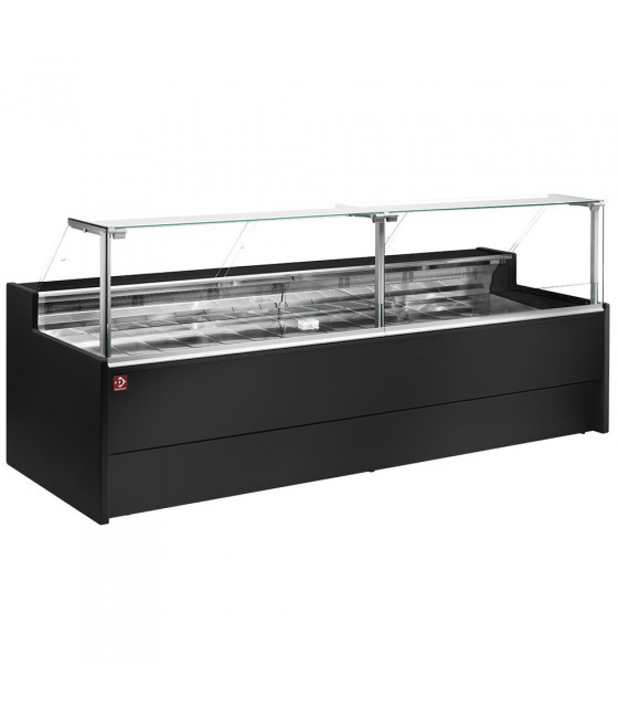 COMPTOIR VITRINE REFRIGERE VITRE DROITE 90° SUR PISTONS VENTILE AVEC RESERVE NOIR 200CM DIAMOND dans COMPTOIR