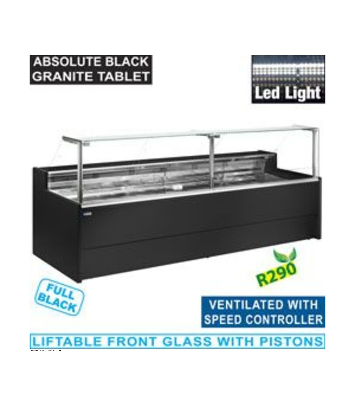 COMPTOIR VITRINE REFRIGERE VITRE DROITE 90° SUR PISTONS VENTILE AVEC RESERVE NOIR 250CM DIAMOND dans COMPTOIR