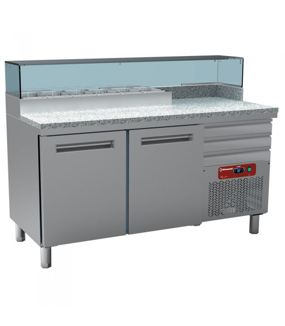 TABLE FRIGO PIZZA 2 PORTES600X400 + 3 TIROIRS NEUTRES EN + STRUCTURE REFRIGEREE  DIAMOND dans TABLE PIZZA