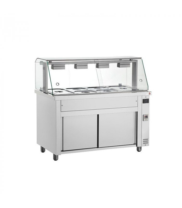 MEUBLE BAIN-MARIE 4 BACS GN1/1 CHAUD +72 A +90°C AVEC VITRINE INOMAK dans BUFFET BAIN MARIE