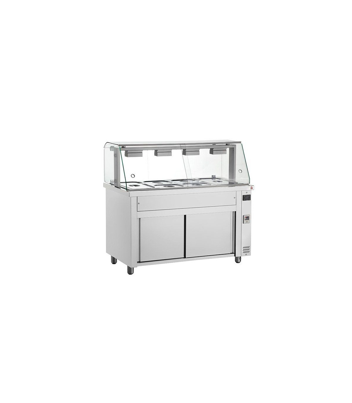 MEUBLE BAIN-MARIE 4 BACS GN1/1 CHAUD +72 A +90°C AVEC VITRINE INOMAK dans BUFFET BAIN MARIE