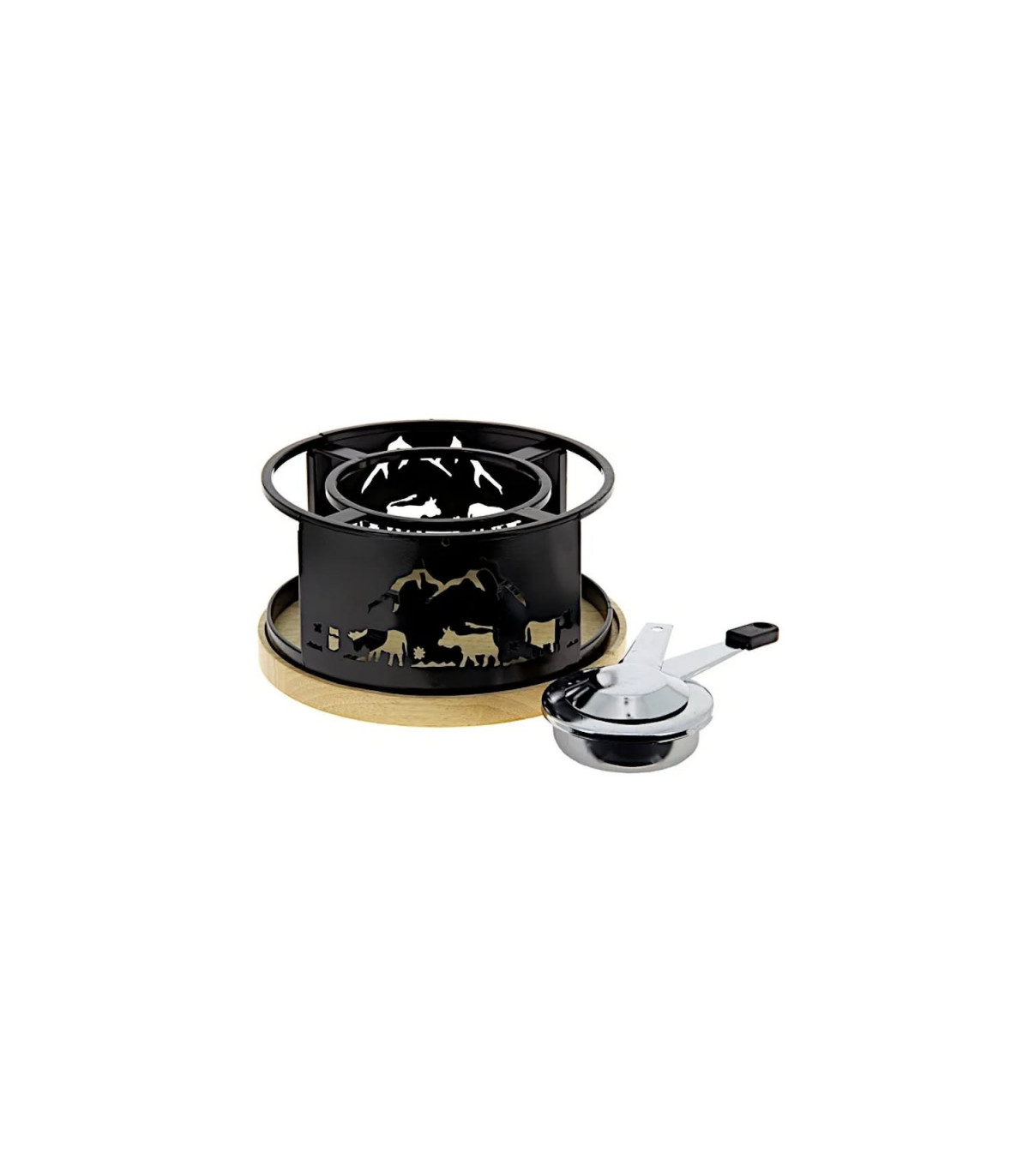 RECHAUD FONDUE MOTIF VACHE + PLATEAU BOIS dans APPAREIL A FONDUE ET SPECIALITES