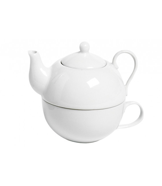 THEIERE 26 CL + TASSE BLANCHE 21 CL DIAM 10 X HT 12 CM PORCELAINE dans VAISSELLE