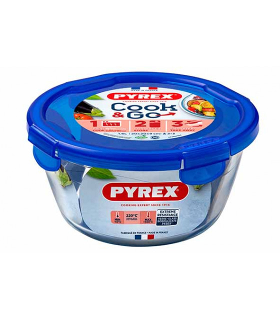 COOK & GO PLAT A FOUR ROND AVEC COUVERCLE PLASTIQUE 1.6 L dans PYREX - DURALEX