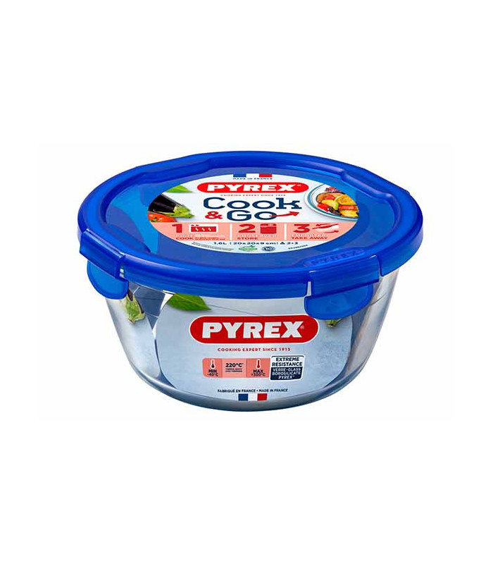 COOK & GO PLAT A FOUR ROND AVEC COUVERCLE PLASTIQUE 1.6 L dans PYREX - DURALEX