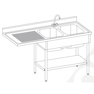 PLONGE 2 BACS 500X400 EGOUTOIR GAUCHE + ENPLACEMENT LV + ETAGERE TOURNUS dans EVIERS ET PLONGES