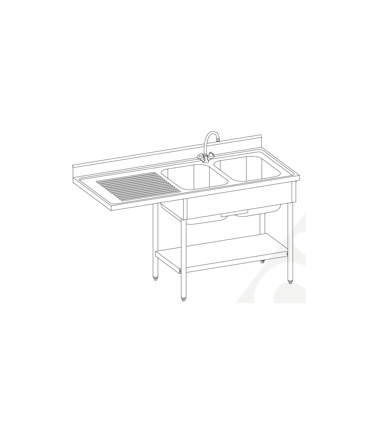 PLONGE 2 BACS 500X400 EGOUTOIR GAUCHE + ENPLACEMENT LV + ETAGERE TOURNUS dans EVIERS ET PLONGES